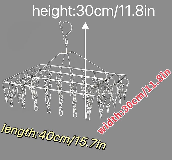 2 Pack Stainless Steel Sock Drying Rack with 80 Clips,360° Rotatable Windproof Hook Clothes Hanger Rack for Herb,Bras,Underwear,Baby Clothes,Hat,Scarf,Pants,Gloves,Towel and Laundry Accessories