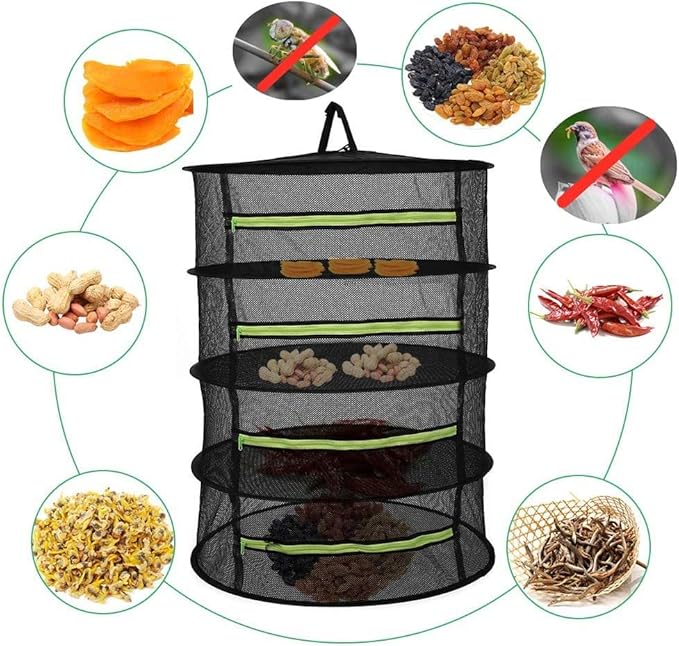 Drying Rack Plant Net Premium Mesh Tents Dryer kit Hanging Clothes Net Folding Nylon Netting Collapsible Mesh Food Dehydrator Receive Storage Carrying Bag 2/4/6 Layer 2FT (4 Layer)