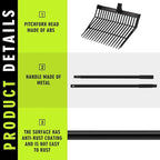 Lasnten 3 Sets Manure Fork with Long Metal Handle Pitch Fork Manure Rake Heavy Duty Muck Rake for Gardening Horse Stall Stable Grass Hay Cleaning Farm Work(Black)