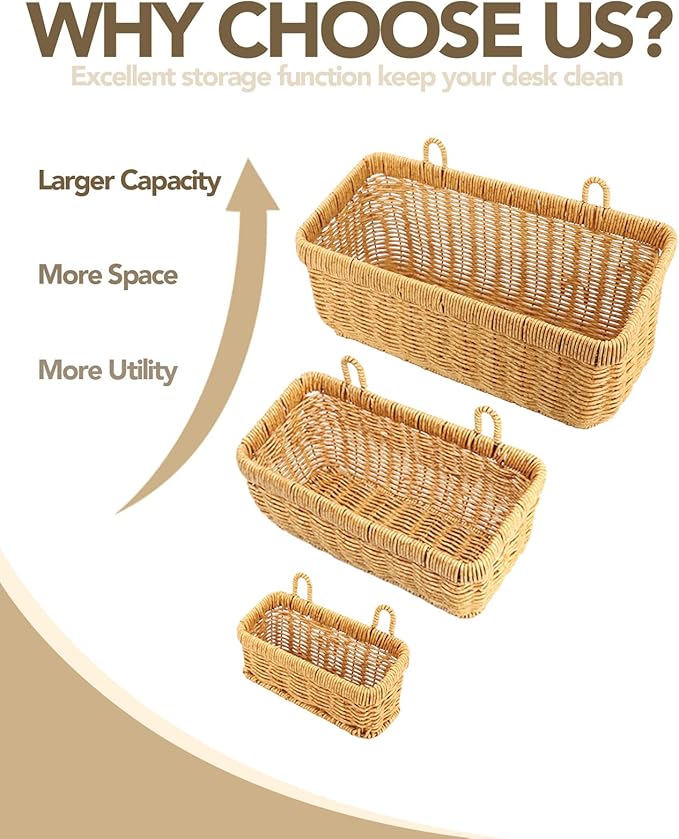 AceList Wall Hanging Basket, Boho Style Hand-Woven Hanging Storage Baskets - Set of 3, Ideal for Boho Room Decor, Kitchen, Garden, and Living Room