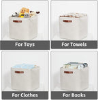 HNZIGE 13x13x13 Cube Storage Bins, Fabric Storage Cubes Baskets for Shelves, Set of 4, Cube Storage Baskets with Handles Foldable Storage Baskets for Organizing Clothes, Toys, Closet, Nursery(Cream)