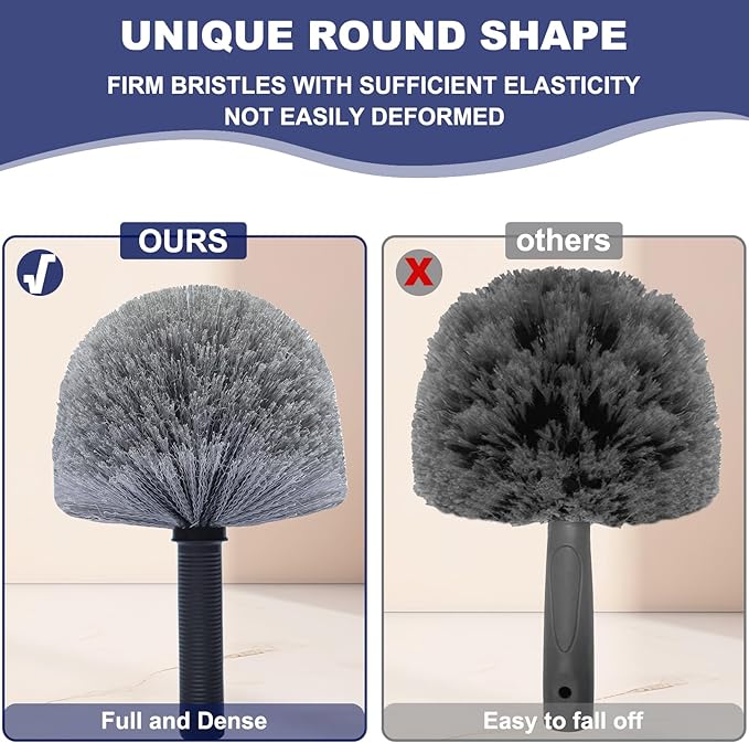 Grey Corner Cobweb Duster Head Brush - High Efficiency Twist-On Spider Web Brush Cleaning Tool for Indoor & Outdoor Cleaning, Compatible with Standard Acme Threaded Poles -1 Pack