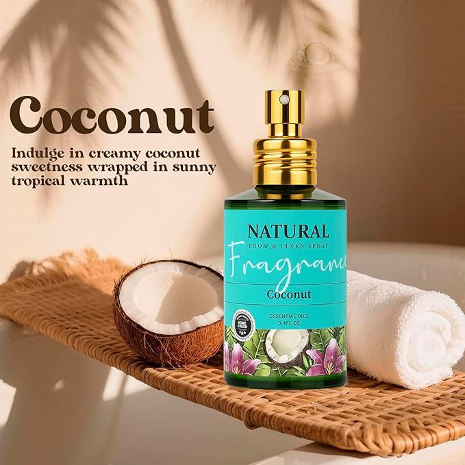 Fragrant Room Spray 3 Pack, Natural Essential Oil Air Freshener Spray for Home Bathroom and Kitchen, Eucalyptus, Ocean, Coconut Concentrated Room Spray