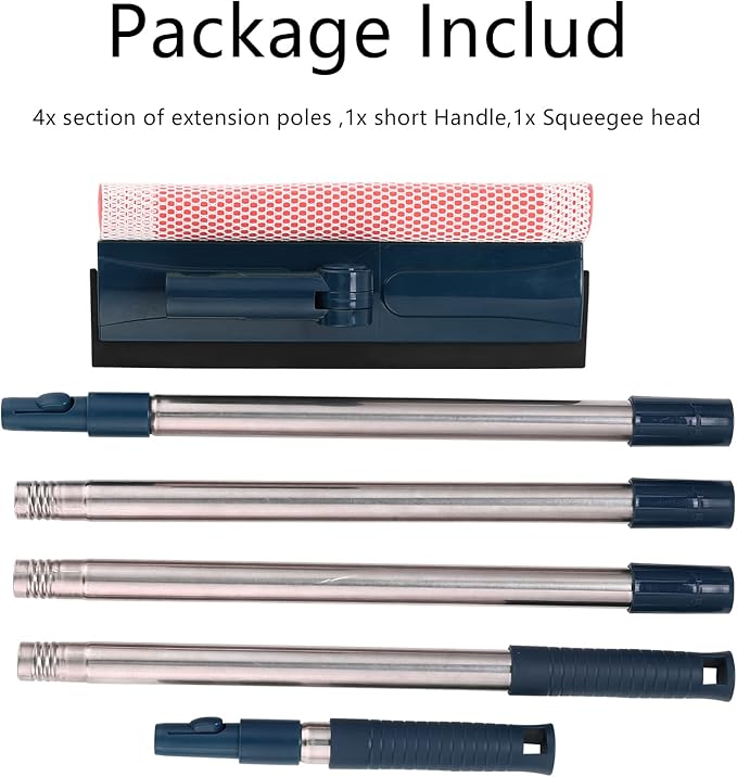 Professional Window Squeegee,2-in-1 Window Cleaner with 56" Long Stainless Steel Handle,Window Washing Kit, Glass Door Cleaner,Multi-Use Car Windshield Cleaning Tool for Gas Station, Glass,Shower