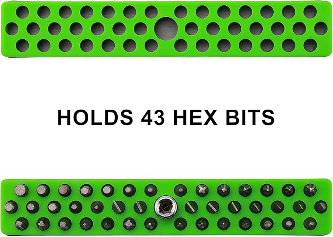 Mayouko 1/4" Magnetic Hex Bit Holder Rack Organizer, 43 Holes, 1/4-Inch Drill Bit Holder, Green, 2 Racks, Magnetic Bit Holder with Magnet Base for Screwdriver Bits
