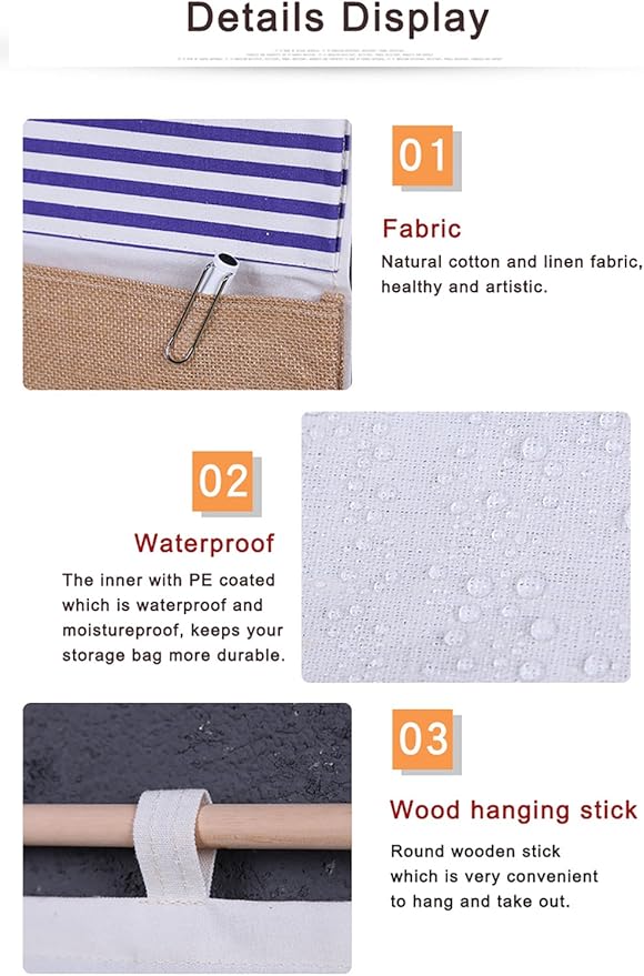 Fish Extender Hanger Over The Door Organizer Hanging Organizer Hanging Storage Bag 3 Pockets(Navy Blue)