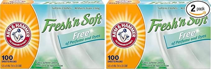 Arm & Hammer Fabric Softener Sheets, Free of Perfumes and Dyes, 100 ct (Pack of 2)