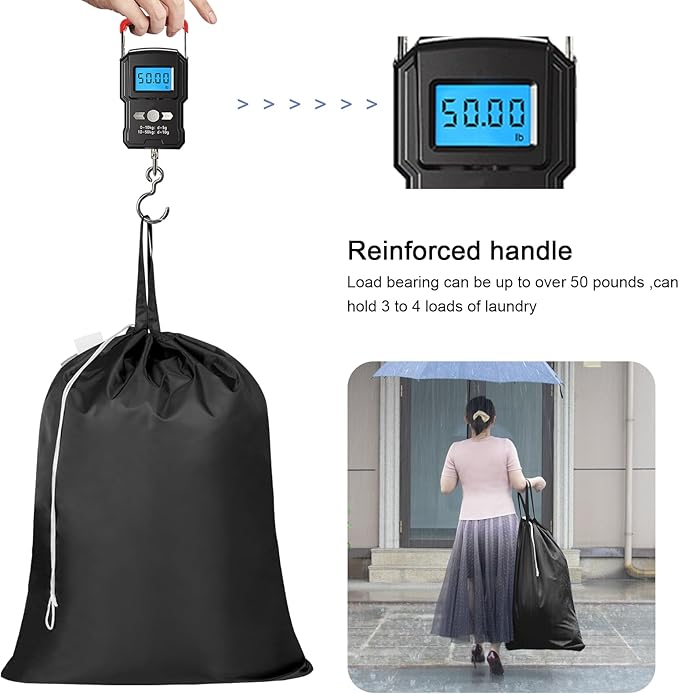 Polecasa Heavy Duty Large Laundry Bag with 130gsm Tear Resistant Fabric and Handles, Easy to Carry Durable Dirty Clothes Drawstring Bag, Perfect for College Dorm, Travel, 2 Pack 28”x36”, Black