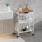 3 Tier Rolling Cart with Drawer, Metal Rolling Storage Cart with Table Top, Modern Utility Cart on Wheels Kitchen Cart Storage Organizer for Bathroom Office Living Room, White