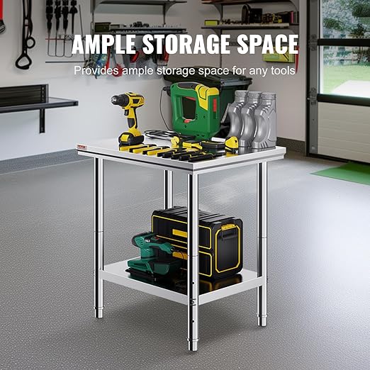 Mophorn Commercial Worktable & Workstation 24 x 30 x 32 Inch Stainless Steel Work Table Heavy Duty Commercial Food Prep Work Table for Home, Kitchen, Restaurant Metal Prep Table with Adjustable Feet