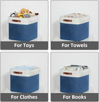 HNZIGE Cube Storage Baskets for Shelves, Fabric Storage Basket with Handles for Organizing Clothes, Toys, 13 inch Cube Storage Bins for Storage Clothes, Toys, Closet, Nursery(Blue White)