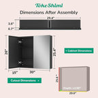 TokeShimi 30 x 26 Surface Mount Medicine Cabinet Mirror for Bathroom Black, Aluminum Recessed Medicine Cabinet Mirror with Storage with Stepless Adjustable Shelves Modern Farmhouse