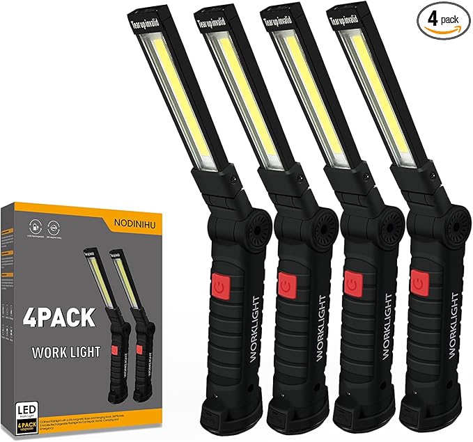 Working Light Portable, Rechargeable Work Lights with Magnetic Base Hanging Hook,360° Rotate 5 Modes,COB LED 800 Lumens Foldable Inspection Light for Car Repair, Grill and Outdoor Use(4pack)
