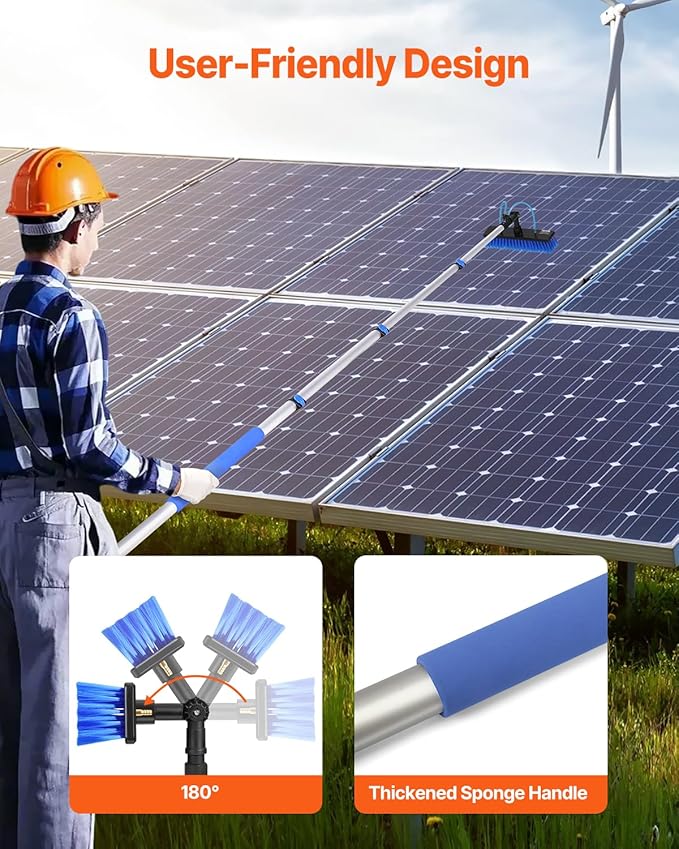 VEVOR Water Fed Pole Kit, 12FT Solar Panel Cleaning Pole with Extendable Handle, 180° Rotatable Brush Head & 65.6FT Hose, Household & Outdoor Window Cleaner Tool for Caravan Solar Panel Deck