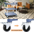 3-Tier Utility Cart With Wheels, Heavy Duty Rolling Restaurant Cart 420lbs, Plastic Bus Cart With Lockable Wheels and Rubber Hammer for Warehouse/Office/Kitchen, Grey