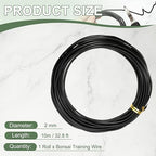 Bonsai Training Wire, 2mm x 32.8 ft Anodized Aluminum Floral Plant Training Wire Bendable Metal Stems Accessories for Gardening Branch Fixing Crafts (Black)
