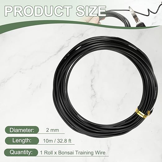 Bonsai Training Wire, 2mm x 32.8 ft Anodized Aluminum Floral Plant Training Wire Bendable Metal Stems Accessories for Gardening Branch Fixing Crafts (Black)