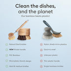 Vove Dish Brush Bundle - FSC-Certified Bamboo Dish Brush & Scrub Brush, 3 Replacement Heads - Natural Fiber Bristles - Non-Toxic, Plastic-Free Kitchen Set