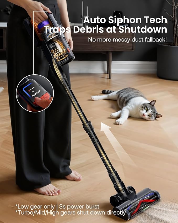 Cordless Vacuum Cleaner for Home, Upgraded 60Kpa Powerful Suction Pet Hair Vacuum with 70min Runtime, Green LED Light for Hardwood Floors & Carpet, Self-Standing Rechargeable Stick Vacuum