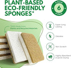 Biodegradable Natural Kitchen Sponges Pack of 6 - Cellulose and Coconut Walnut Scrubber Sponge - Eco Friendly Sponges for Dishes