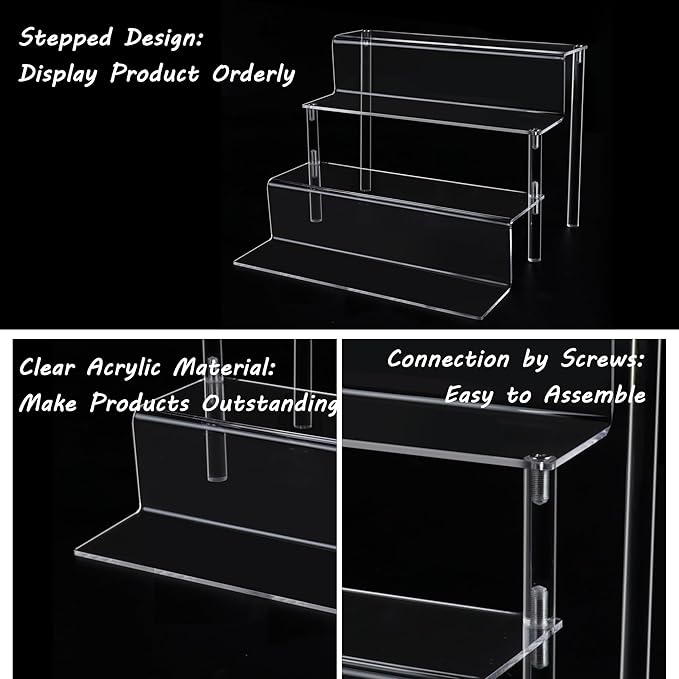 Acrylic Display Riser Stand, 4 Tier Cupcake Tower Stand, Clear Display Rack for Perfume,Figures,Spice, Tiered Spice Rack Organizer