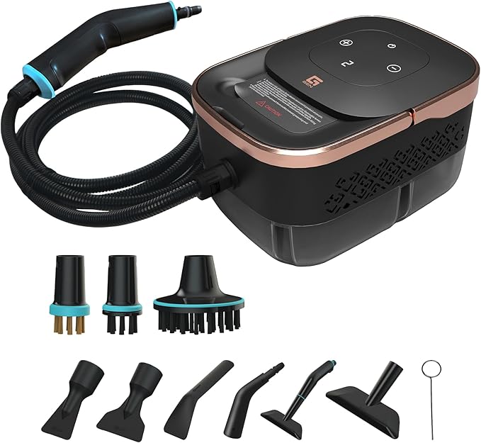 2500W Handheld Steam Cleaner,10 Accessories with 8 Adjustable Pressures for Tile/Grease/Carpet, 45oz Large Tank Chemical Free Cleaning, Portable Multi-Surface Steamer for Home Cars Kitchens(Gold)