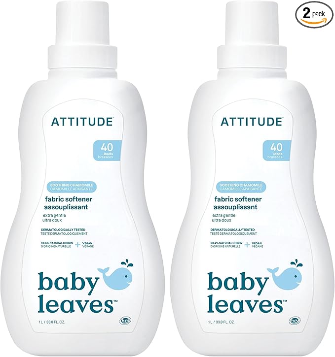 ATTITUDE Baby Fabric Softener, Plant and Mineral-Based Ingredients, HE Compatible, Vegan and Cruelty-free Laundry and Household Products, Soothing Chamomile, 40 Loads, 33.8 Fl Oz (Pack of 2)