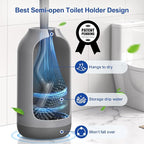 HAMITOR Toilet Bowl Brush Holder Set: Deep Cleaning Silicone Toilet Cleaner Scrubber Under Rim with Curved Bristle for Bathroom Dead Corner Clean - Modern Rv Toilet Decorative Accessories - Gray