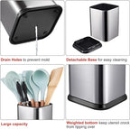 RedCall Stainless Steel Kitchen Utensil Holder for Countertop, Spoon Spatula Organizer,Modern Rectangular Large Cooking Utensil Caddy Counter,Utensil Crock Silver