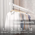 Wall Mounted Clothes Drying Rack, Collapsible, Folding, Retractable - Clothes Hanging Rack (Hooks, White)