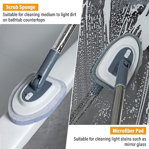 Long Handled Scrub Brush for Shower, 4 in 1 Tile Shower Cleaner Brush with Adjustable Long Handle Floor Scrub Brush for Cleaning Bathroom/Shower/Tub/Tile/Kitchen/Glass/Wall