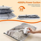 12 Pack Space Saver Bags with Rechargeable Electric Pump, Vacuum Storage Bags for Travel & Home, Compression Bags for Luggage, Clothes, Bedding, Perfect For Seasonal Storage & Closet Organizing