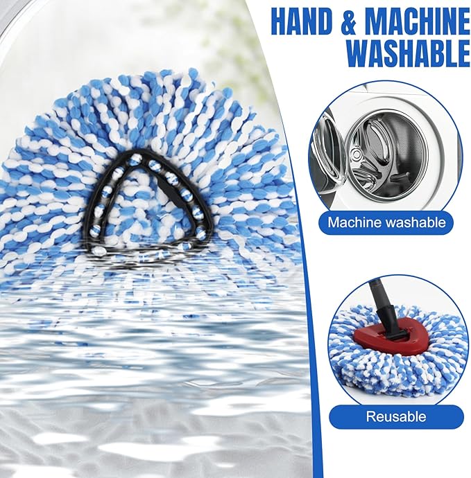 9 Pcs Spin Mop Replacement Heads, 360° Easy Wring Spin Mop 100% Microfiber Refill, Easy Cleaning Spin Mop Heads, 2 Tank System Replace Head for Easy House Cleaning Floor Mopping, Blue&White