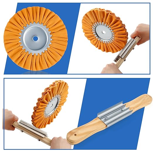 Liliful 15 Pcs 8" Airway Polishing Wheel Kit in Diameter 5/8", Metal Aluminum Buffing Wheel and Polishing Compound and Buffing Drill and Rake Pad for Angle Grinder Mirror Metal Finish (Bright Color)
