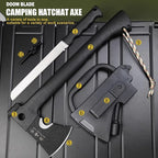 DOOM BLADE Camping Hand Axe with Sheath and Survival Gear - Lightweight Hatchet with Nested Serrated Wood Saw Knife and Magnesium Fire Starter Tools