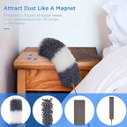 Microfiber Feather Duster Kit with Extension Pole (30–100") – Bendable Washable Heads, Extendable Dusters for Cleaning Ceiling Fan, High Ceiling, Blinds, Furniture & Cars (5 Pcs)