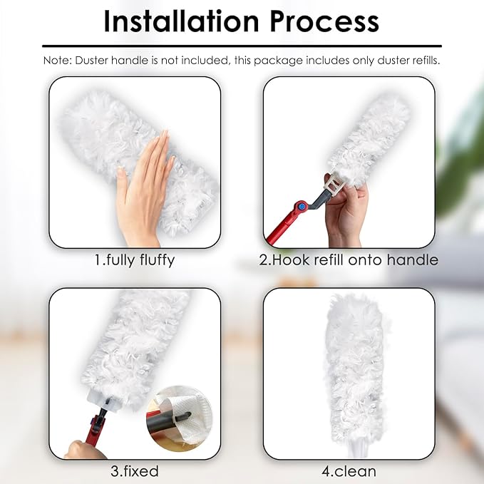 (15 Count) Disposable Duster Refills Compatible with O-Cedar Flex & Catch Dusters, Heavy Duty Dust Refills, Multi-Surface Duster Replacement Kit, Dust Removal Brush Heads, Soft microfibers