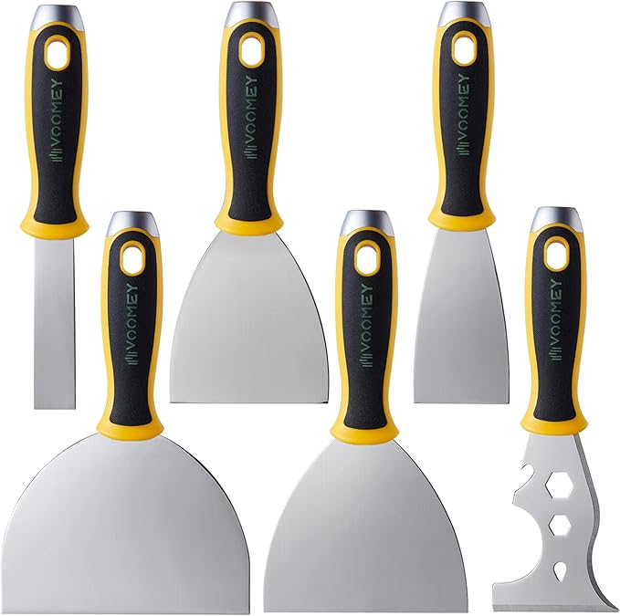 VOOMEY Putty Knife Set, Drywall Knife,6PCS 420 Stainless Steel Paint Scraper Tools, Metal Scraper, Used for Renovating Old Walls, Applying Putty, Removing Wallpaper
