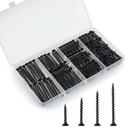 #6 Black Wood Screws for Drywall, Drywall Screw Combo Kit, 166 Pieces Coarse Threaded Slate Screw Set, Phillips Groove Self-Tapping Drywall Screws 4 Sizes 1", 1-1/4", 1-5/8", 2"