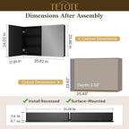 TETOTE 36 x 24 Bathroom Vanity Mirror Cabinet with Tempered Beveled Mirror Black Medicine Cabinet Aluminum Cabinet DTC Hinges, Stepless Adjustable Shelves, Recessed/Surface-Mounted