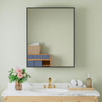 Buruis 24" x 30" Framed Medicine Cabinet with Mirror, Recessed or Wall Mounted Bathroom Cabinet, Adjustable Tempered Glass Shelves, Left/Right Open Reversible, No Assembly Required, Black