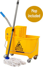 Mind Reader Mop and Bucket Set with Wringer, Mop Included, 5.5 Gallon Cleaning System with Wheels, Upward Press Wringer, Small Mop Compatible