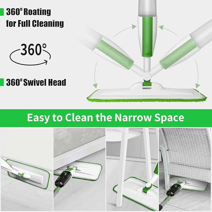 Mops for Floor Cleaning Wet Spray Mop with 14 oz Refillable Bottle and 3 Washable Microfiber Pads Home or Commercial Use Dry Wet Flat Mop for Hardwood Laminate Wood Ceramic