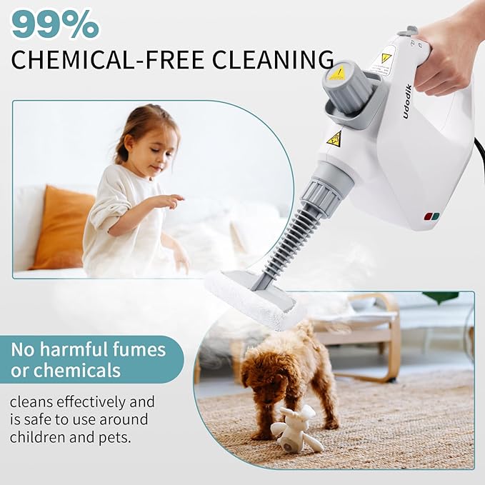 Handheld Steam Cleaner for home, Multipurpose Portable Steam Cleaners Use with Safety Lock and 10 Accessory Kit to Remove Grime, Grease, More