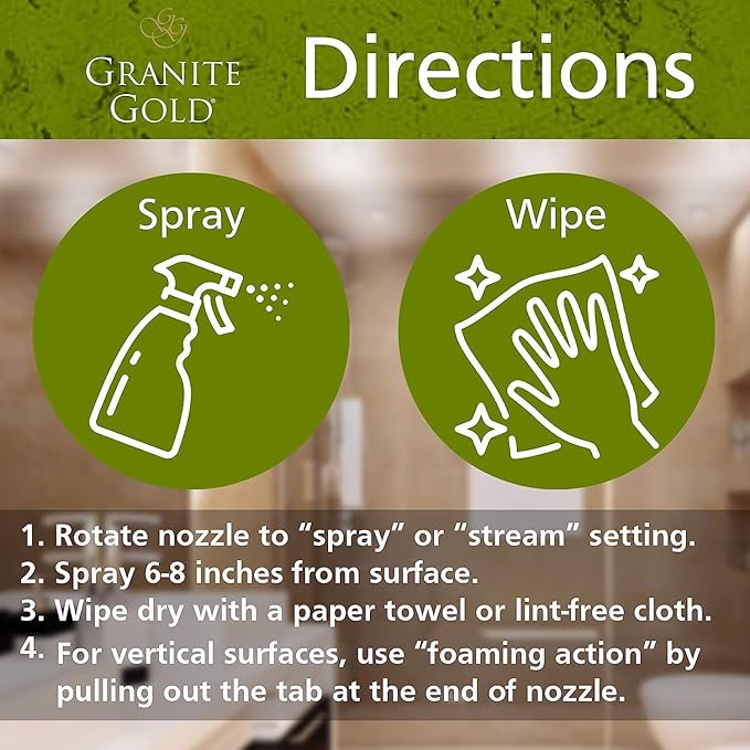Granite Gold Shower Cleaner Spray For for Quartz, Granite, Marble, Ceramic, and Other Stone Tub Surfaces, 64 Fl Oz & 24 Fl Oz
