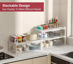X-cosrack 12" Wide 100LBS Loading-Bearing Heavy Duty Kitchen Storage Shelf, Expandable Cabinet Shelf Organizer, Stackable Adjustable Storage Shelves for Kitchen Cabinet Cupboard Pantry Counter
