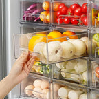 MANO 2Pack Clear Fridge Drawers Pull Out Stackable Refrigerator Drawer Organizer Bins Pantry Storage Box Plastic Food Containers for Kitchen Bathroom Office Closet (Large)