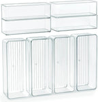 8 PACK Clear Stackable Drawer Organizer Bins, Plastic Organizer Bins for Cutlery Vanity Storage Tray for Bathroom Kitchen Office Desk Organizing