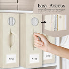 8 Pack Bed Sheet Organizer and Storage, Foldable Storage Organizer for Linen Closet with Viewing Window & Label for Bedding Sheets & Blankets (Queen & King Size) Cream