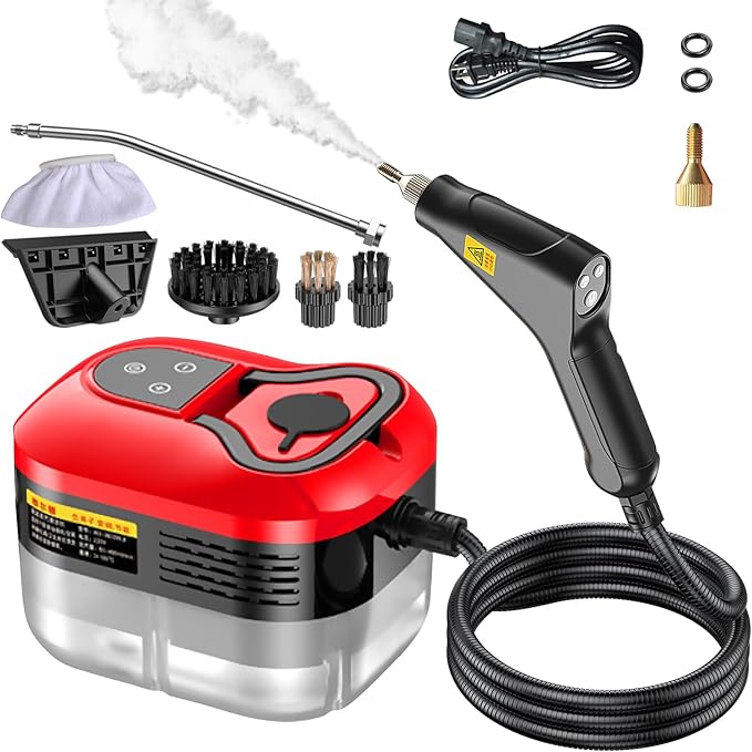 Handheld Steam Cleaner, Portable Steamer for Cleaning with 9pcs Accessories, 6-Level Adjustable Handle, 12s Heat-Up, 1200ml Tank, Steam Cleaner for Home,Dirt,Grout,Tile,Floor,Couch and Car (Red)
